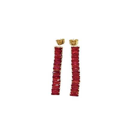 earrings steel hooks gold strass red